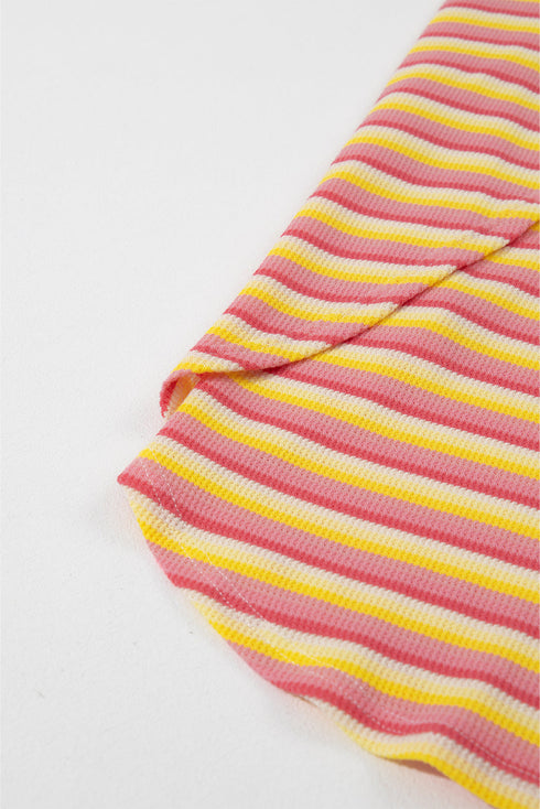 Stripe Rainbow Tee Tasseled String Wide Leg Pants Set